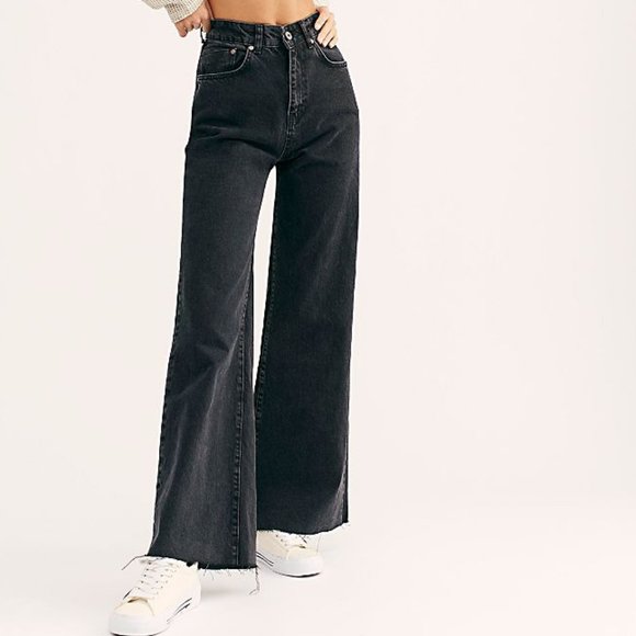 Free People Denim - X Ragged Priest Black Wide Leg High Waist 31
